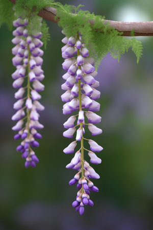 Wisteria flowers blooming in the garden. Close up.の素材