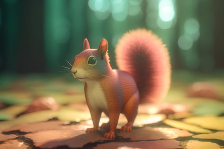 Squirrel in the forest. 3d rendering, 3d illustration.の素材