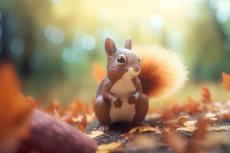 Squirrel in the autumn forest. Autumn background. Autumn forest.の素材