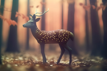 Deer in the autumn forest. 3D render. Vintage style.の素材