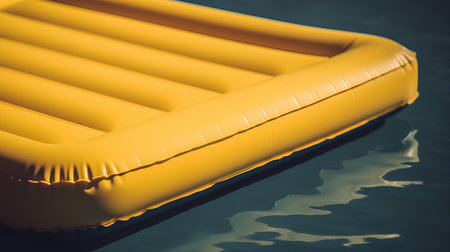 Yellow inflatable mattress on a dark background. 3d rendering.の素材