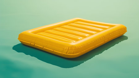 Illustration of yellow inflatable mattress on a green background with reflectionの素材
