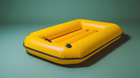 3d rendering of yellow inflatable mattress isolated on green background with shadowの素材