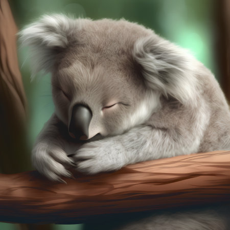 Koala sleeping on a tree branch in a natural environment, 3d illustrationの素材
