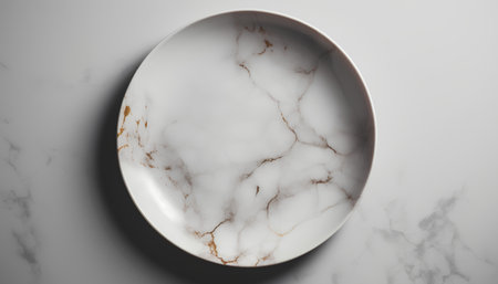 Empty marble platele background. Top view. 3d renderingの素材