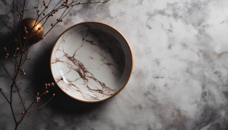 Elegant porcelain bowl and dried flowersle backgroundの素材