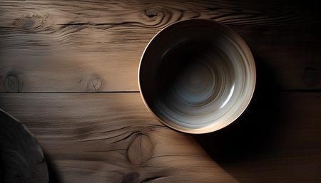 Empty plate on wooden background. Vintage style. Selective focus.の素材