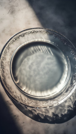 Vintage silver plate on a dark background. 3d rendering.の素材