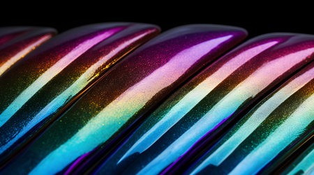 close up of rainbow nail polish on black background. macro shot of nail polishの素材