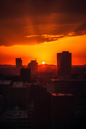 Sunset over the city of Boston in Massachusetts, United States.の素材