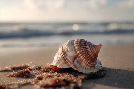 Seashells on the beach in the morning. Selective focus.の素材