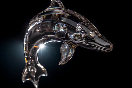 3d illustration of a dolphin on a black background with sun raysの素材