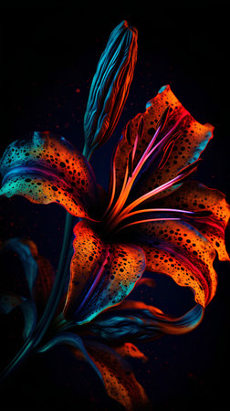Beautiful lily flower on a black background. 3d renderingの素材