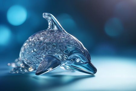 Dolphin on blue bokeh background. 3D illustration.の素材