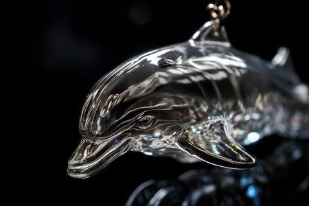 Dolphin made of glass on a black background. 3d illustrationの素材