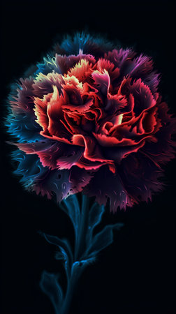 Colorful carnation flower on black background. 3D illustration.の素材