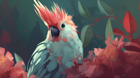 Cockatoo parrot in the jungle. Vector illustration.の素材