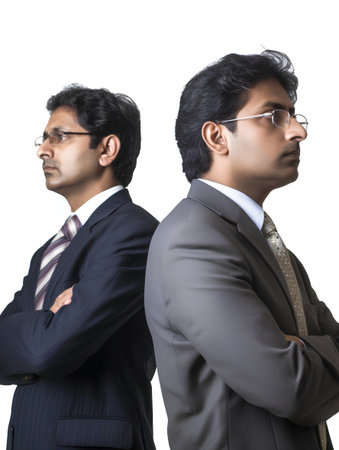 Portrait of two young indian businesspeople, isolated on white backgroundの素材