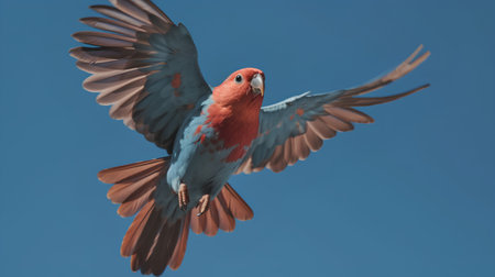 Red-crested Cockatoo in flight with blue backgroundの素材