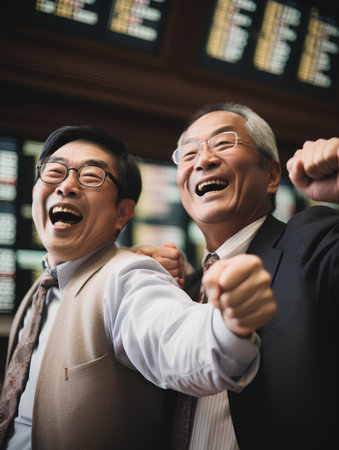 Two Senior Businessmen Cheerful Smiling in Airport Terminal Conceptの素材