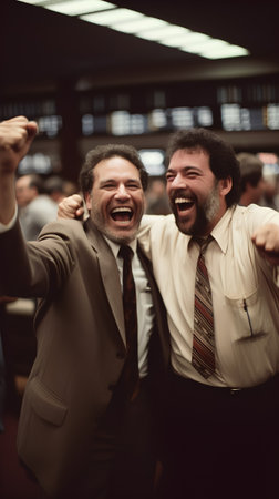 Businessmen Celebrating Success In Office. Successful Business People Celebrating Victory.の素材