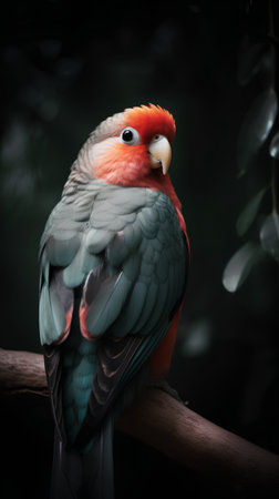 Beautiful red and black parrot sitting on a branch in the zooの素材