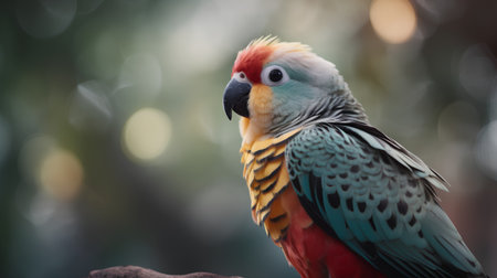 Portrait of a beautiful colorful parrot on a blurred background.の素材