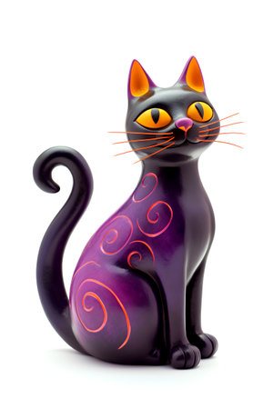Black cat on a white background. 3d rendering, 3d illustration.の素材