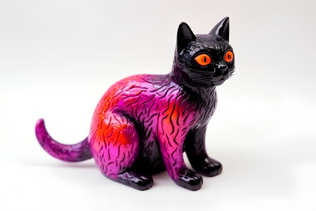 Cat figurine on a white background. Cat made of plasticine.の素材