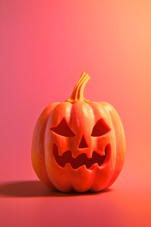 Halloween pumpkin on a pink background. 3d rendering, 3d illustration.の素材