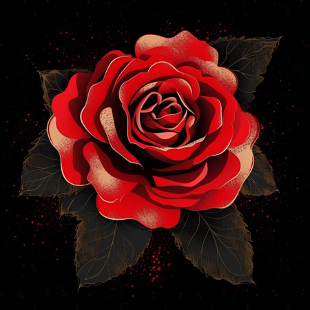 Red rose on black background. Vector illustration. Eps 10. Isolated.の素材