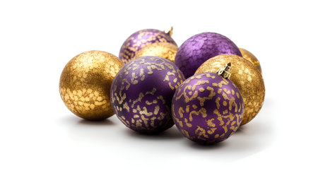 Golden and purple easter eggs isolated on white background. Happy Easter.の素材