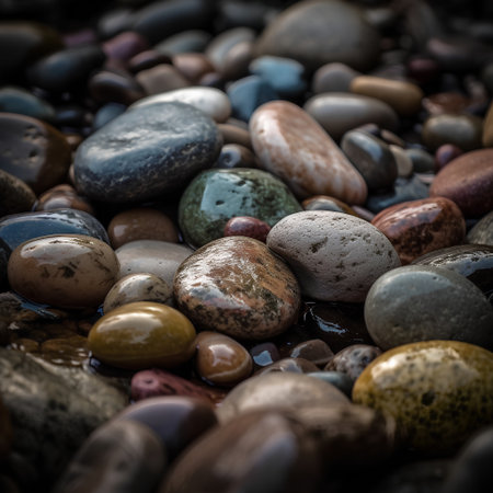Pebbles on the beach. Colorful pebbles backgroundの素材