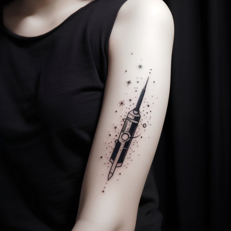 tattoo on the arm of a girl in a black dressの素材