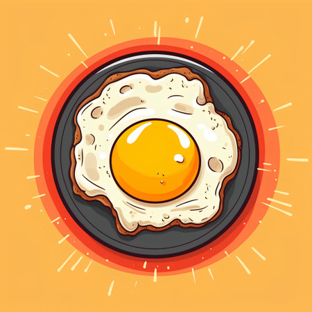 Fried egg on a plate. Vector illustration in cartoon style.の素材