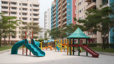 Playground in the city park. 3d rendering and illustration.の素材