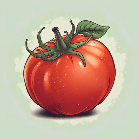 Tomato vector illustration. Hand drawn tomato on a green background.の素材