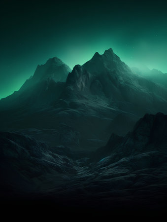 Fantasy alien planet. Mountain and sky. 3D illustration.の素材