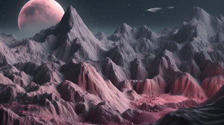 Fantasy alien planet. Mountain and sky. 3D illustration.の素材