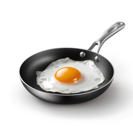 Fried egg in a frying pan. Realistic vector illustration.の素材