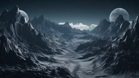 Fantasy alien planet. Mountain and sky. 3D illustration.の素材