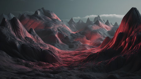 Fantasy alien planet. Mountain and sky. 3D illustration.の素材