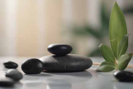 zen basalt stones and bamboo on the grey background, spa conceptの素材