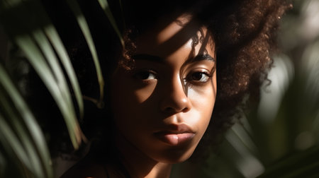 Portrait of a beautiful African American woman with afro hairstyleの素材