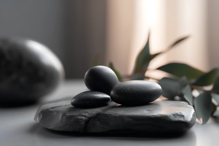 Spa still life with black stones and eucalyptusの素材