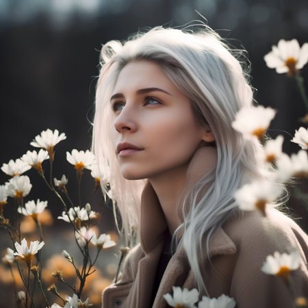 Portrait of a beautiful girl in the field with daisiesの素材