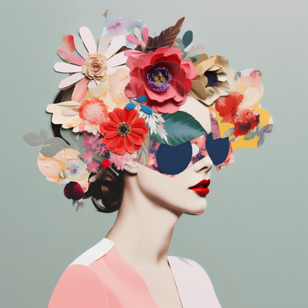Fashion portrait of beautiful young woman with flowers on her head.の素材