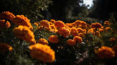 Beautiful Marigold flowers in the garden. Nature background.の素材