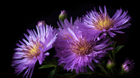 purple asters on a black background. close-up.の素材