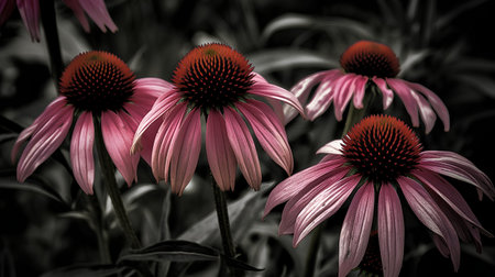 Echinacea purpurea, coneflower, black and whiteの素材